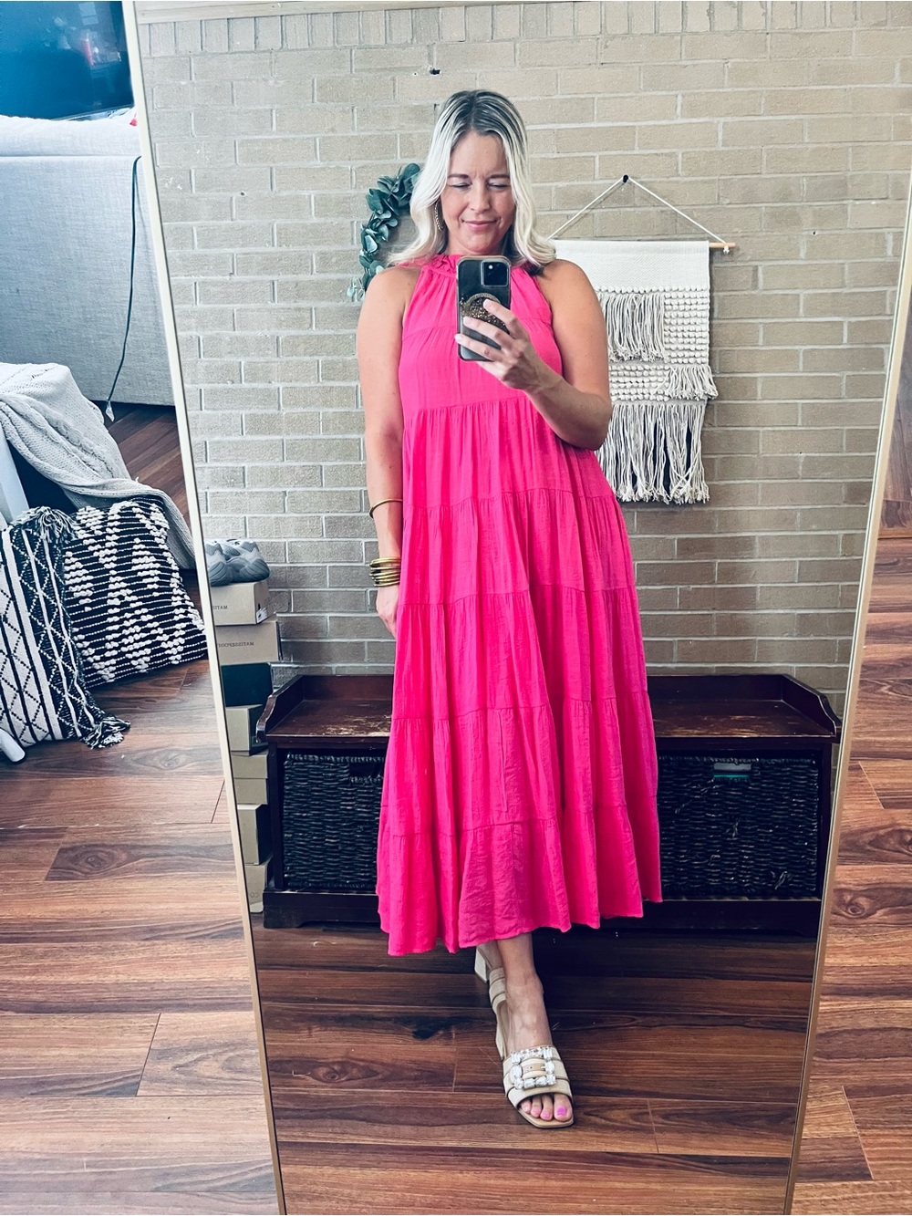 entro Hot Pink Tiered Halter Maxi Dress